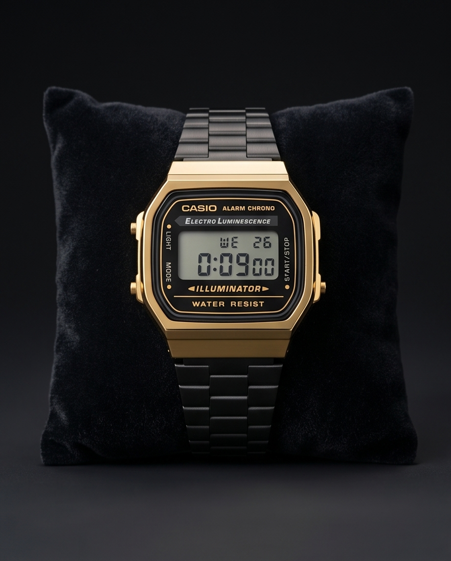 Original Casio Golden Dial Watch with Black Strap Premium Japanese Luxury Timepiece Elegant Men’s Wrist Watch