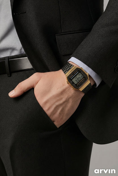 Original Casio Golden Dial Watch with Black Strap Premium Japanese Luxury Timepiece Elegant Men’s Wrist Watch