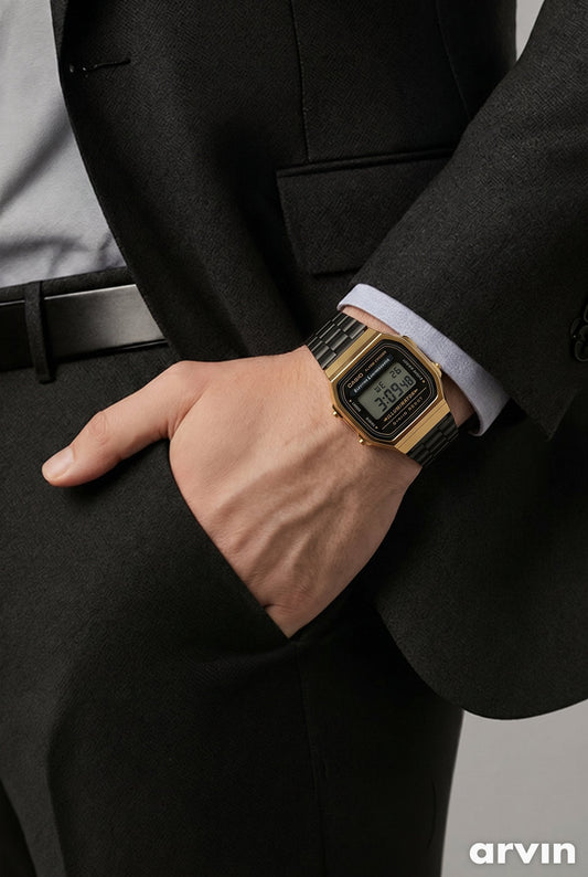 Original Casio Golden Dial Watch with Black Strap Premium Japanese Luxury Timepiece Elegant Men’s Wrist Watch
