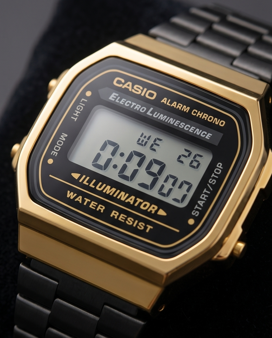 Original Casio Golden Dial Watch with Black Strap Premium Japanese Luxury Timepiece Elegant Men’s Wrist Watch